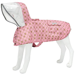 MAMORE waterproof dog raincoat front view shows bright reflective trim for safer night walks.