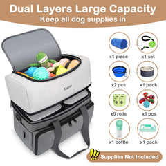 Mancro dual-layer dog travel bag bottom layer storing food and blankets for outings