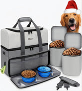 Mancro dual-layer dog travel bag front view showing organized compartments for toys and gear