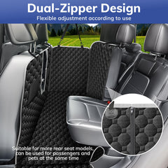 Mancro truck back seat cover with zipper side flap shields doors from claw marks.