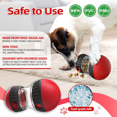 Mankoda dog puzzle toy rolling ball close-up of food dispenser switch for adjustable portions.