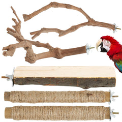 Manoai bird perch apple wood 5pc set with natural grip for varied foot exercise.