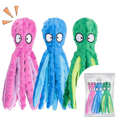 MANOPAWS 3pack octopus dog toys in vibrant colors for dogs of all sizes