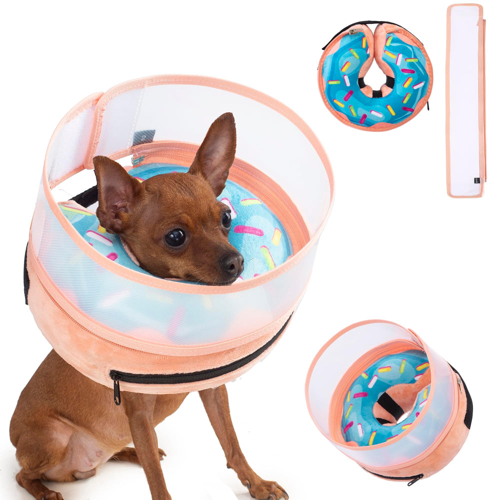 Mariyago donut-blue inflatable-dog-cone collar soft neck support for recovery.