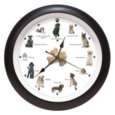 Mark Feldstein Barking Dog Sounds Wall Clock front view shows 12 breed images for playful decor.