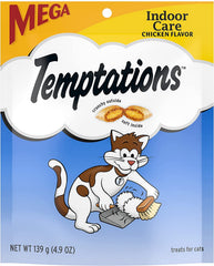 Mars Whiskas Temptations Indoor Care chicken flavor pack front highlights value for multi-cat homes.