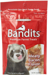 Marshall Bandits Ferret Treats Meaty Bacon 30oz pack showing ten 3oz pouches for rewards.
