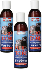 Marshall Furo Tone ferret supplement bottle promotes healthy skin and a shiny coat.