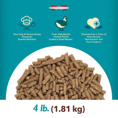 Marshall Pet Products Select Chicken Ferret Diet serving-bowl captures a ferret enjoying a nutritious meal.