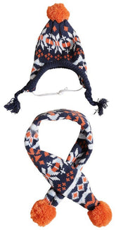 MaruPet dog hat and scarf set in orange snowflake knit keeps small pets warm on walks