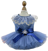 MaruPet sweet puppy dress front view highlighting navy sparkle for special occasions