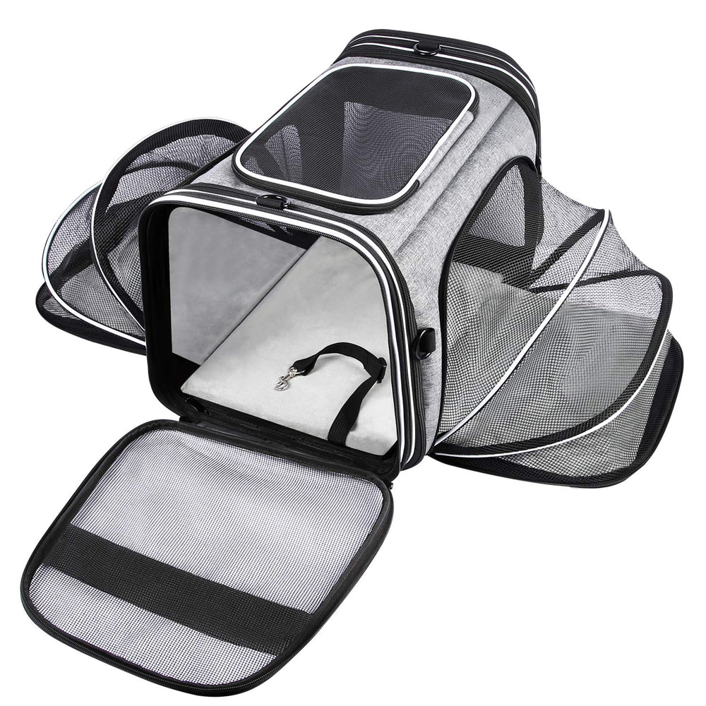 MASKEYON top-loading pet carrier offers quick access for cats and small dogs.