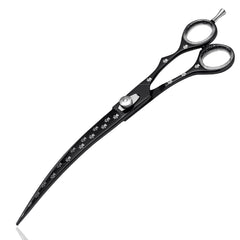 Massive Bee Store pet grooming scissor curved blade closeup for precise cuts.