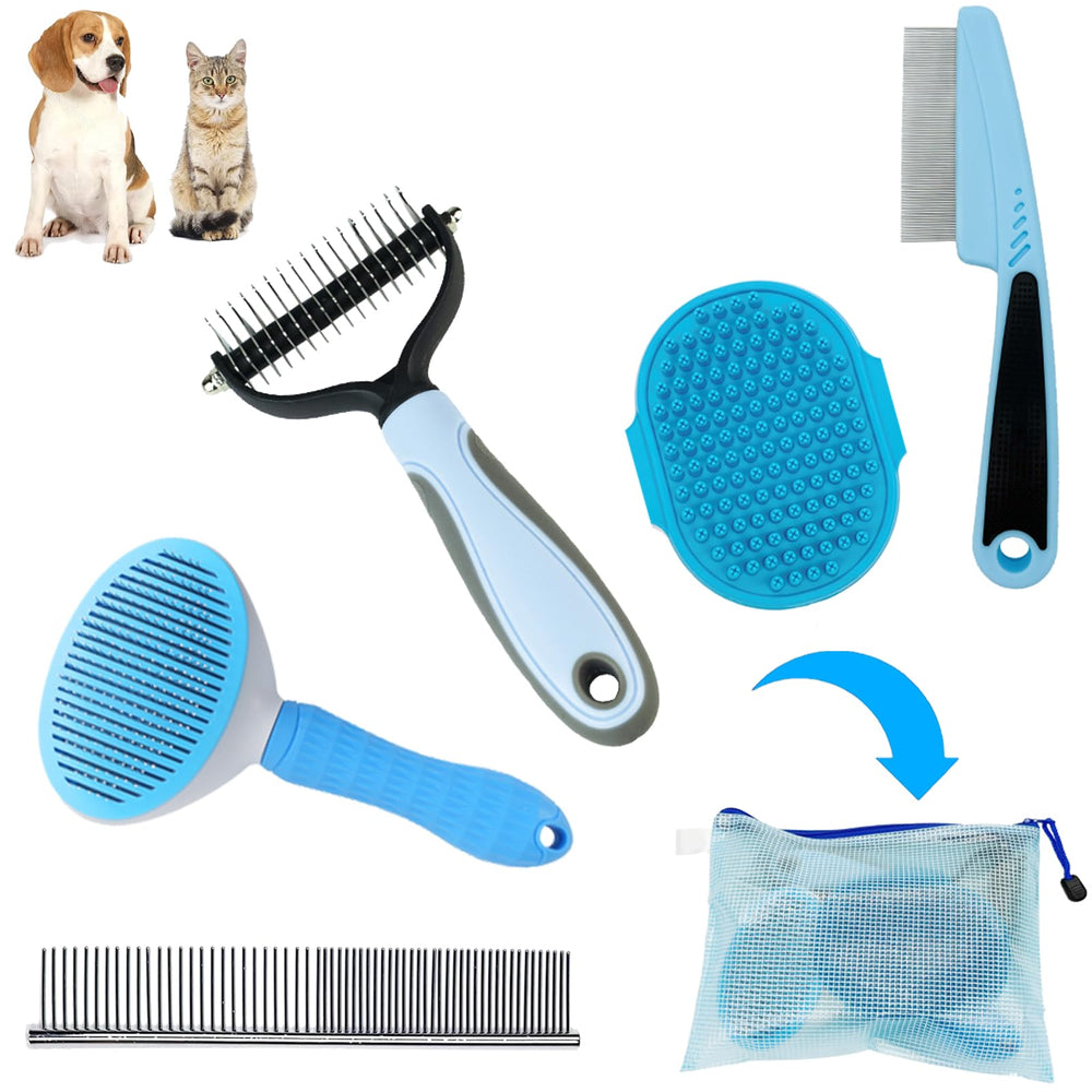 MASTER QUEEN kit de cepillos para perros en estuche azul, ideal para uso diario.