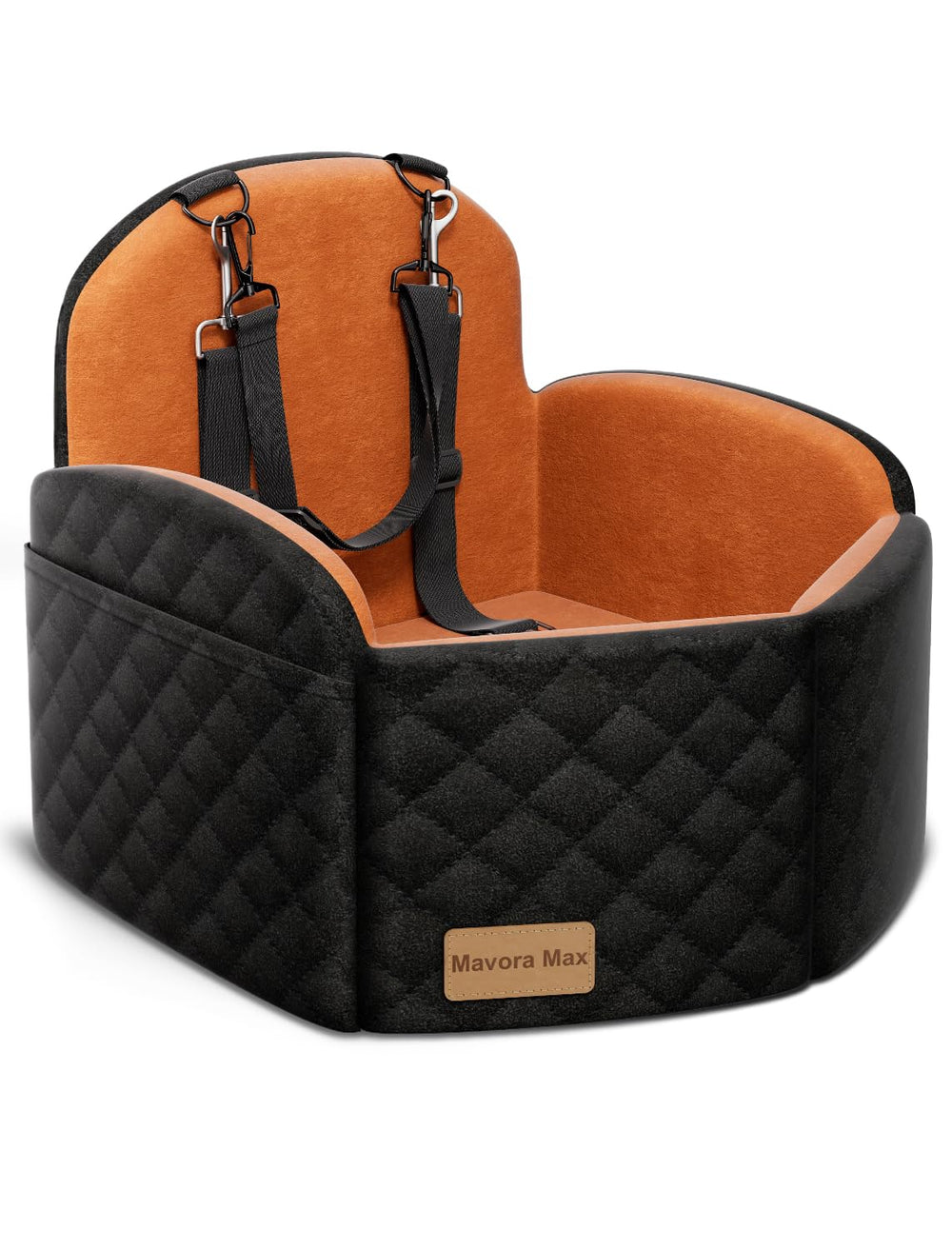 Mavora Max elevated dog car seat booster keeps small dogs safely elevated during car trips.