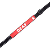 Max and Neo leash sleeve Deaf front visible messaging for safer outings