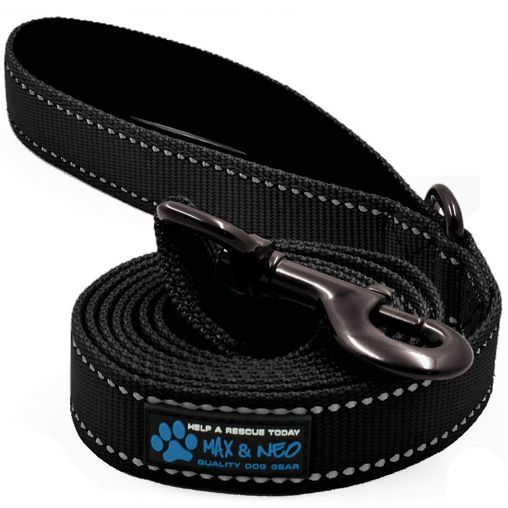 Max and Neo reflective nylon dog leash in black for safe, controlled walks.