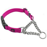Max and Neo stainless steel martingale collar—small pink close-up showing durable chain.