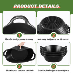 Maxdot rubber feed pan dimensions highlight bottom mouth diameter for spill prevention