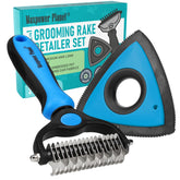 Maxpower Planet grooming rake double-sided in use on a dog's coat
