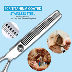 Maxshop dog grooming scissors kit thinning-shear for controlled fur thinning on thick coats.