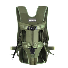 MAYASUR pet front dog carrier army green shows a secure fit for dogs up to 35 lbs.
