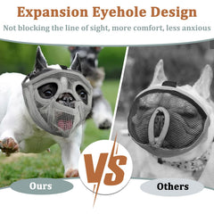 Mayerzon humane muzzle allows drinking and treats during grooming or vet visits