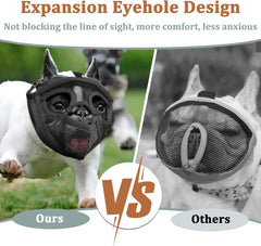 Mayerzon humane muzzle permits drinking and treats during vet visits or grooming