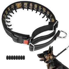 Mayerzon Martingale No Pull Collar in army green worn during a calm walking session with a large dog