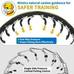 Mayerzon No Pull Collar walking dog demonstrates comfortable fit and anti-pull effectiveness during walks.