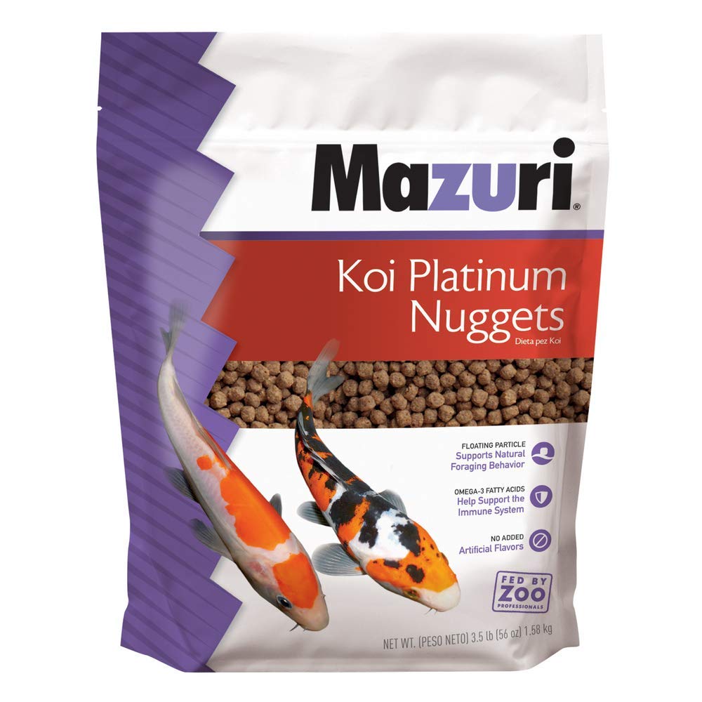 Mazuri Koi Platinum Nuggets floating pellets demonstrate easy feeding for natural foraging