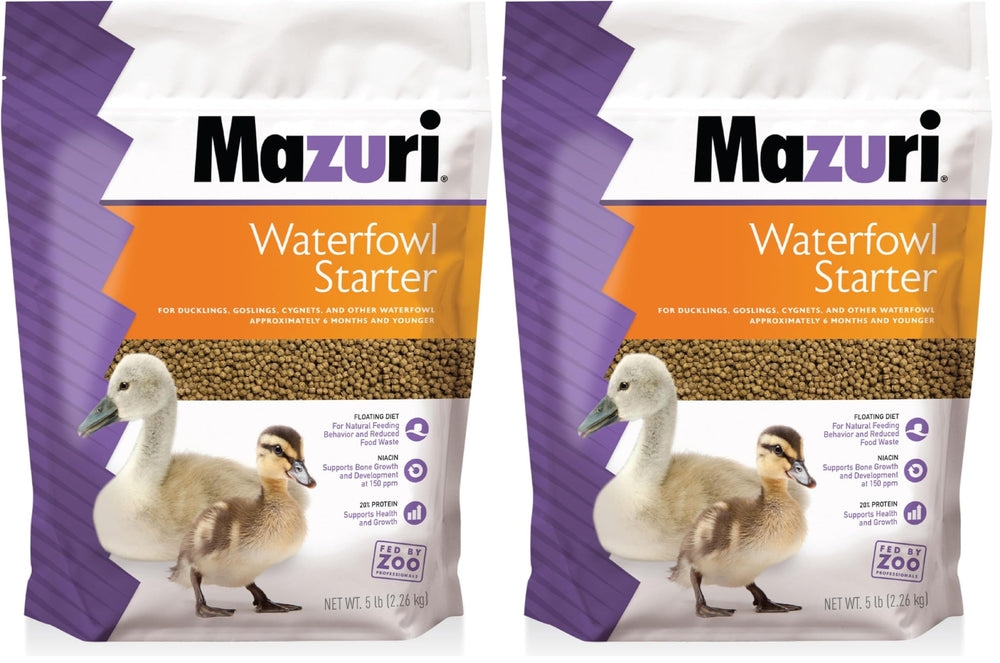 Mazuri Waterfowl Starter Food pack for baby ducks and geese supports growth and vitality.