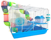 Mcage 2Levels Habitat showing blue base and white wire frame for active play