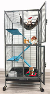 Mcage Deluxe Double Unit two-story cage with ample space for energetic ferrets and friends.