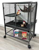 Mcage deluxe two tiers cage side view shows compact footprint ideal for small pets