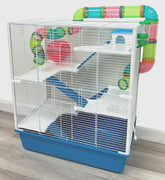Mcage hamster palace assembly demonstrates multi-tier setup for roomy play.