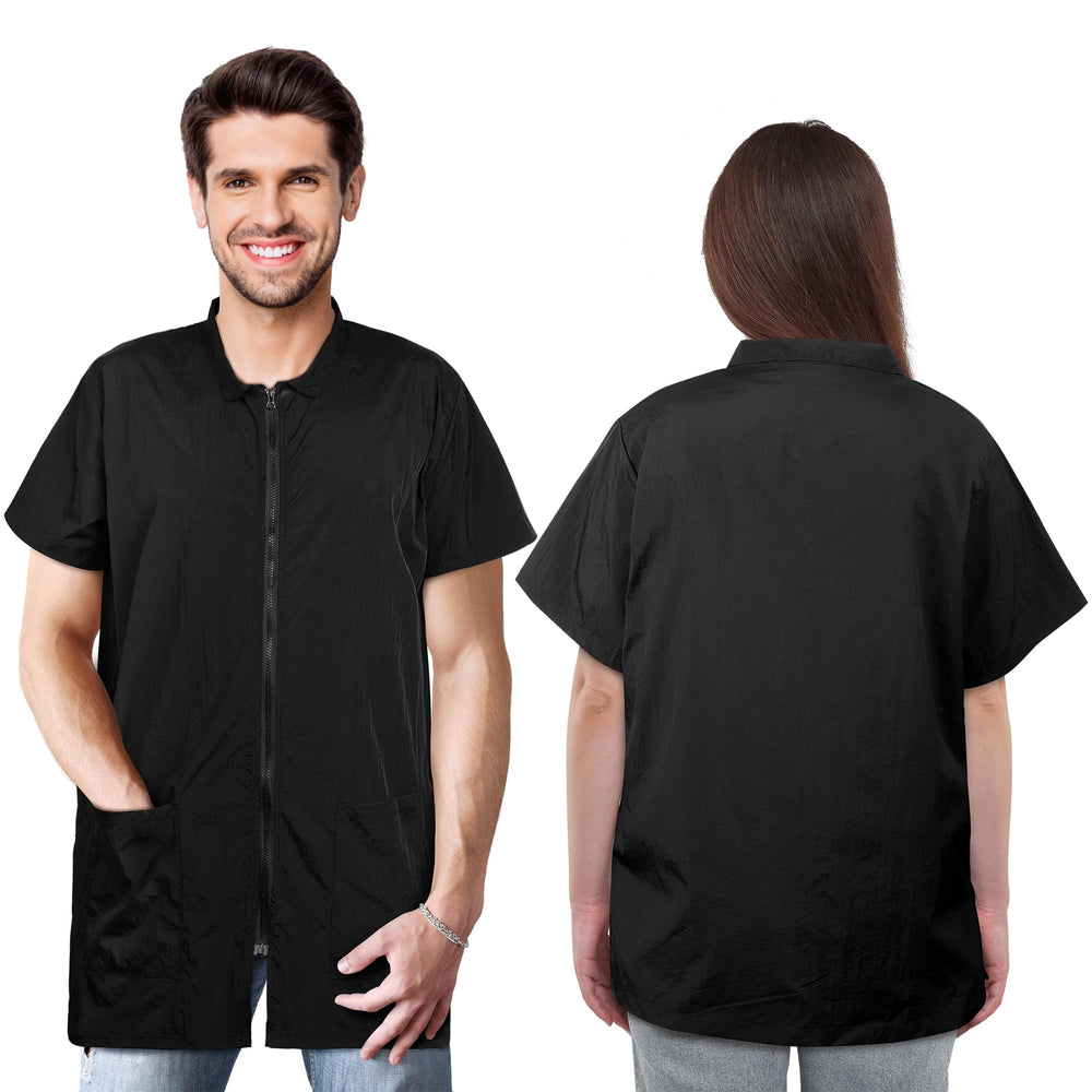 MCEAST pet groomer uniform front view with full zipper for quick wear