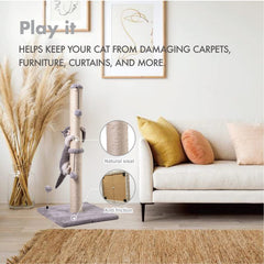 MECOOL cat scratching post base weighted MDF adds stability during vigorous scratching.