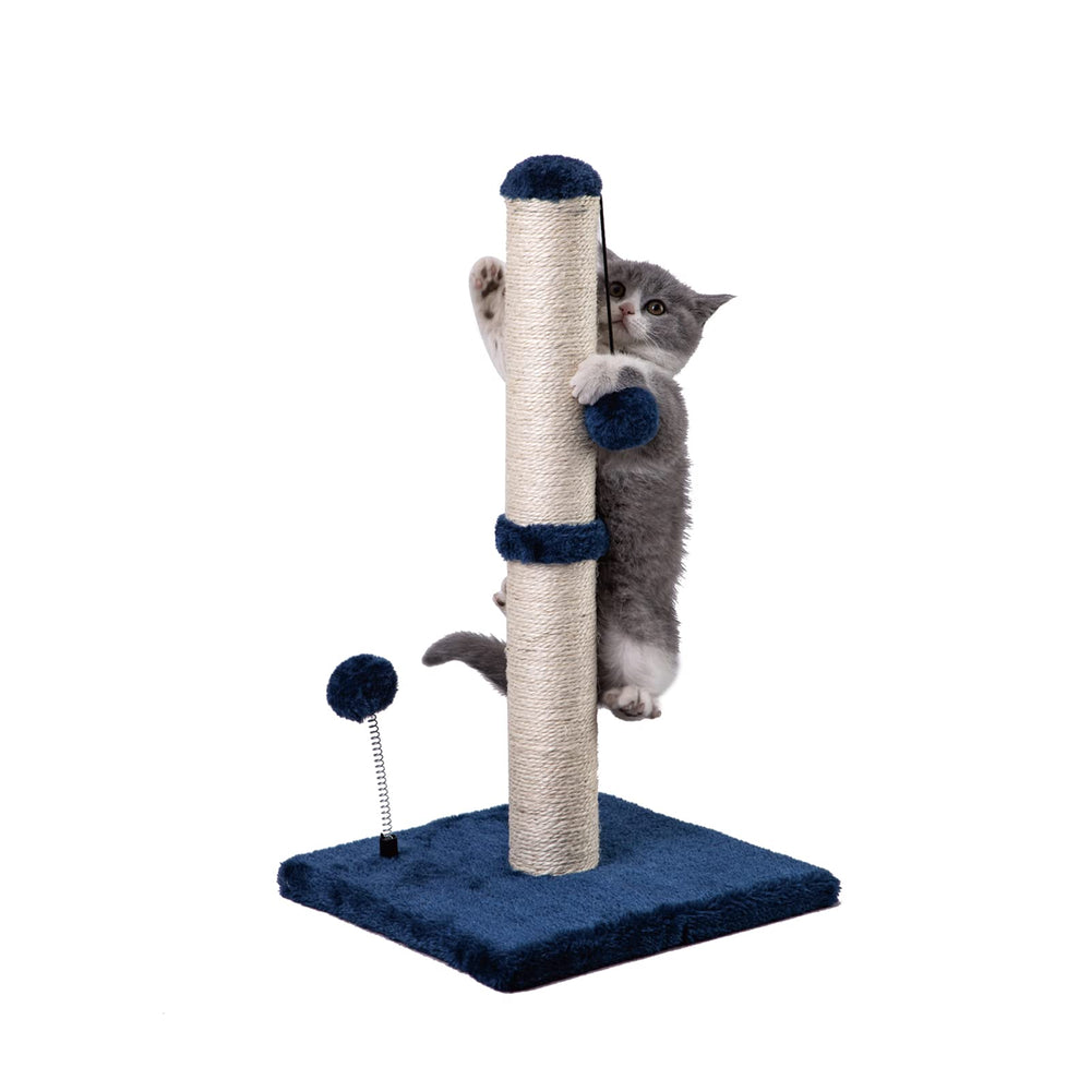 MECOOL cat scratching post navy assembly shows sturdy setup for easy use