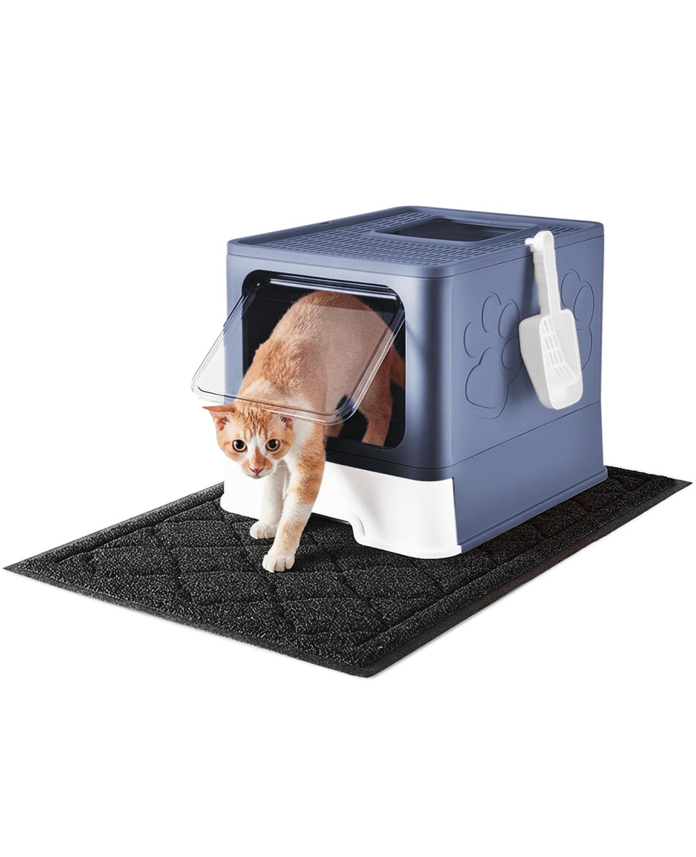 Medario cat litter box with front-entry design for cleaner entrances.