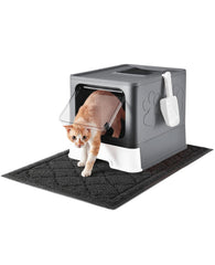 Medario cat litter box front-entry demonstrates controlled access and odor containment.