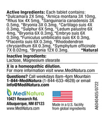 MediNatura T-Relief tablets closeup highlighting quick-dissolve relief option for pets