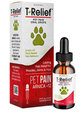 MediNatura T-Relief drops bottle pour showing easy dosing for pets.