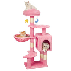 Meecal 43-inch cat tree pink cloud bed provides cozy lounging for kittens and small cats