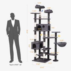 Meecal 85in giant cat tree multi-level playground encourages climbing and social play.