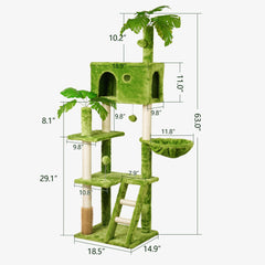 Meecal cat tree with hanging hammock provides cozy suspended lounging for indoor cats