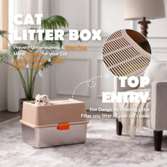 MEEXPAWS 8-inch deep stainless steel litter box with high sides.