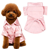 MEEYI dog silk pajamas front view pink robe with belt for cozy warmth