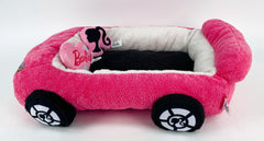 Megatoys Barbie plush car pet bed rim closeup, plush texture and head support.
