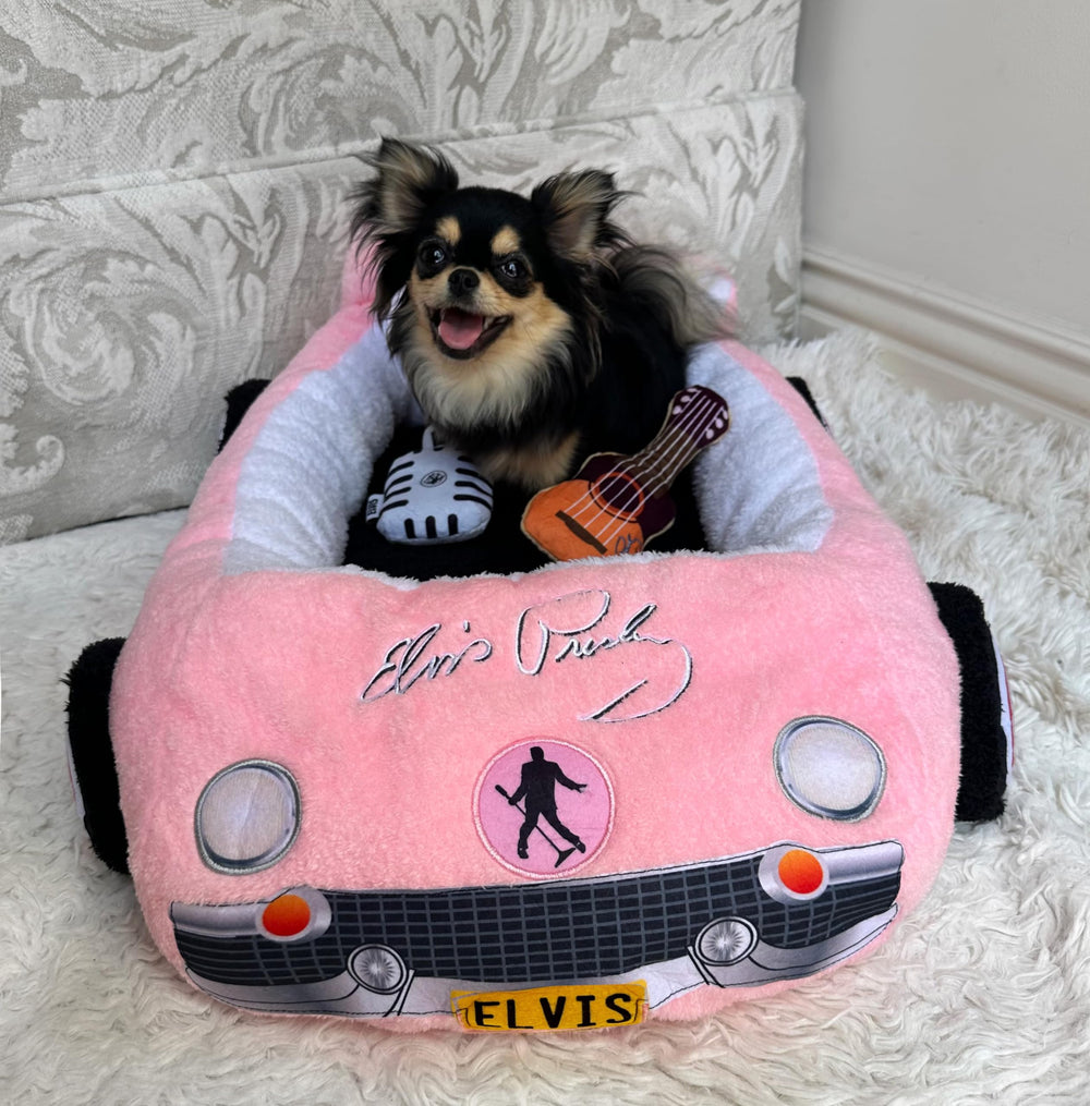 Megatoys Elvis Plush Car Bed pink provides a cozy resting space for small pets.